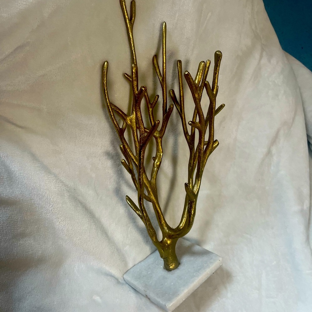 West Emory Coral Tree Jewelry Display Stand. White base with Gold Coral.